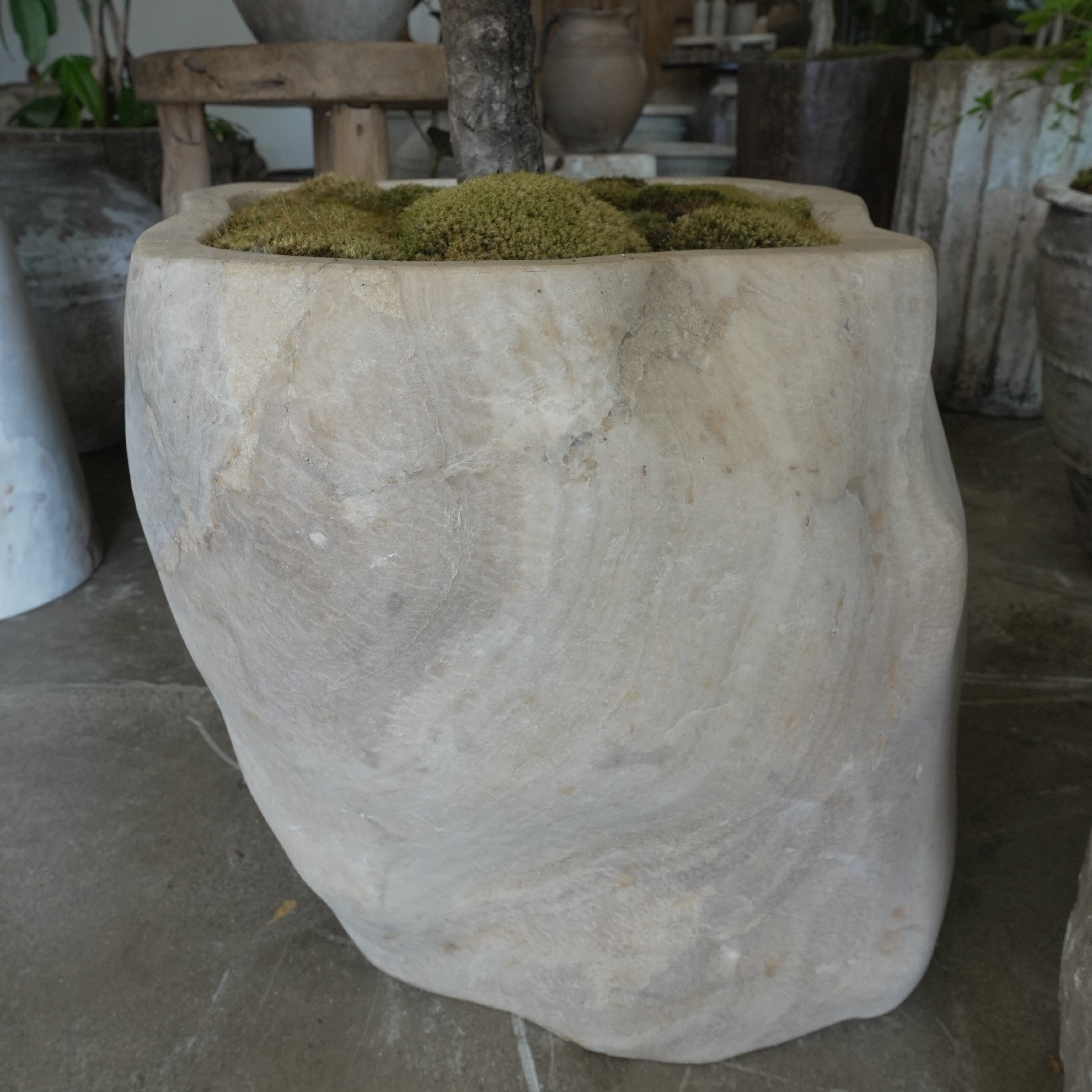 Hand Carved Onyx Planter - Trouvaille Imports