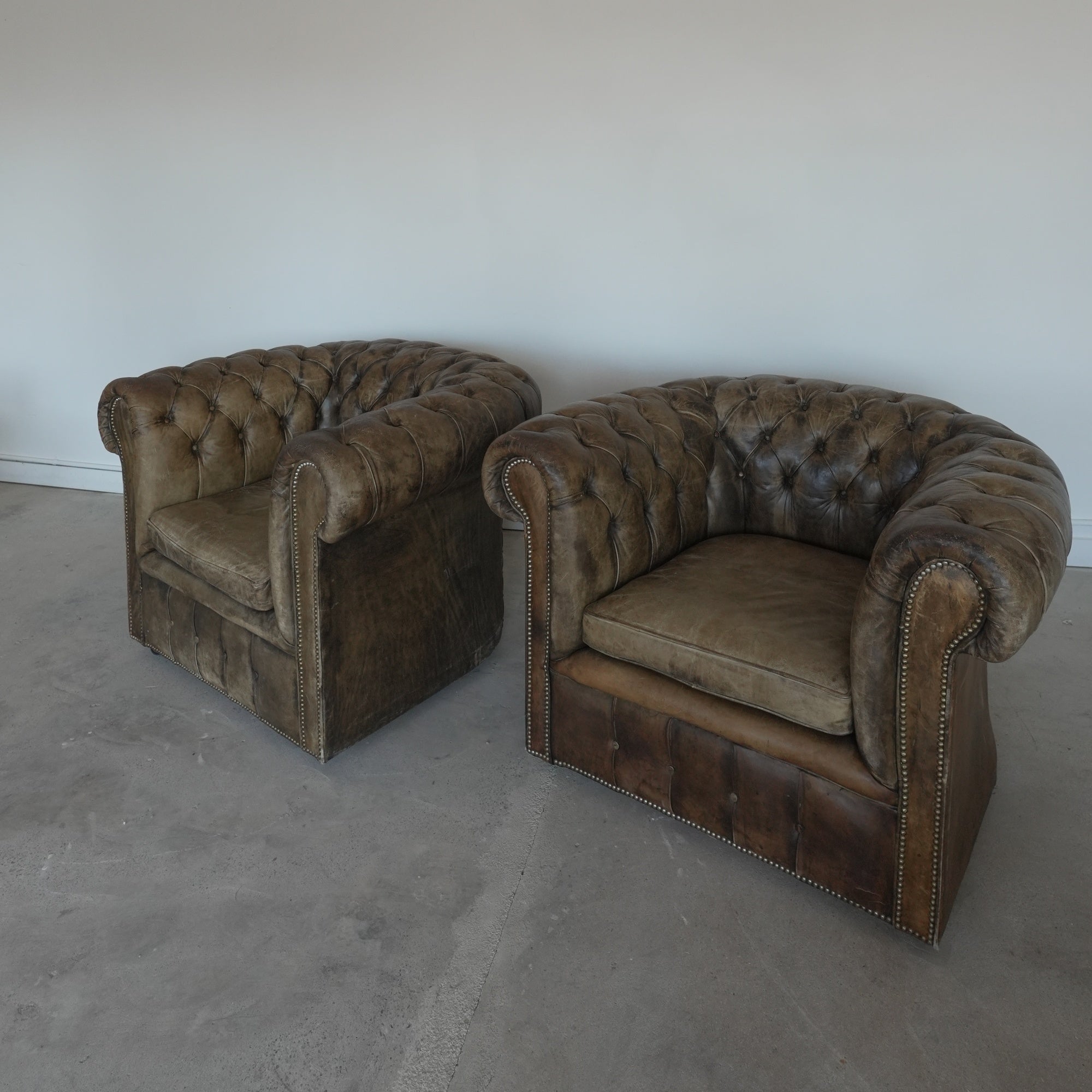 Vintage Chesterfield Leather Chair Set