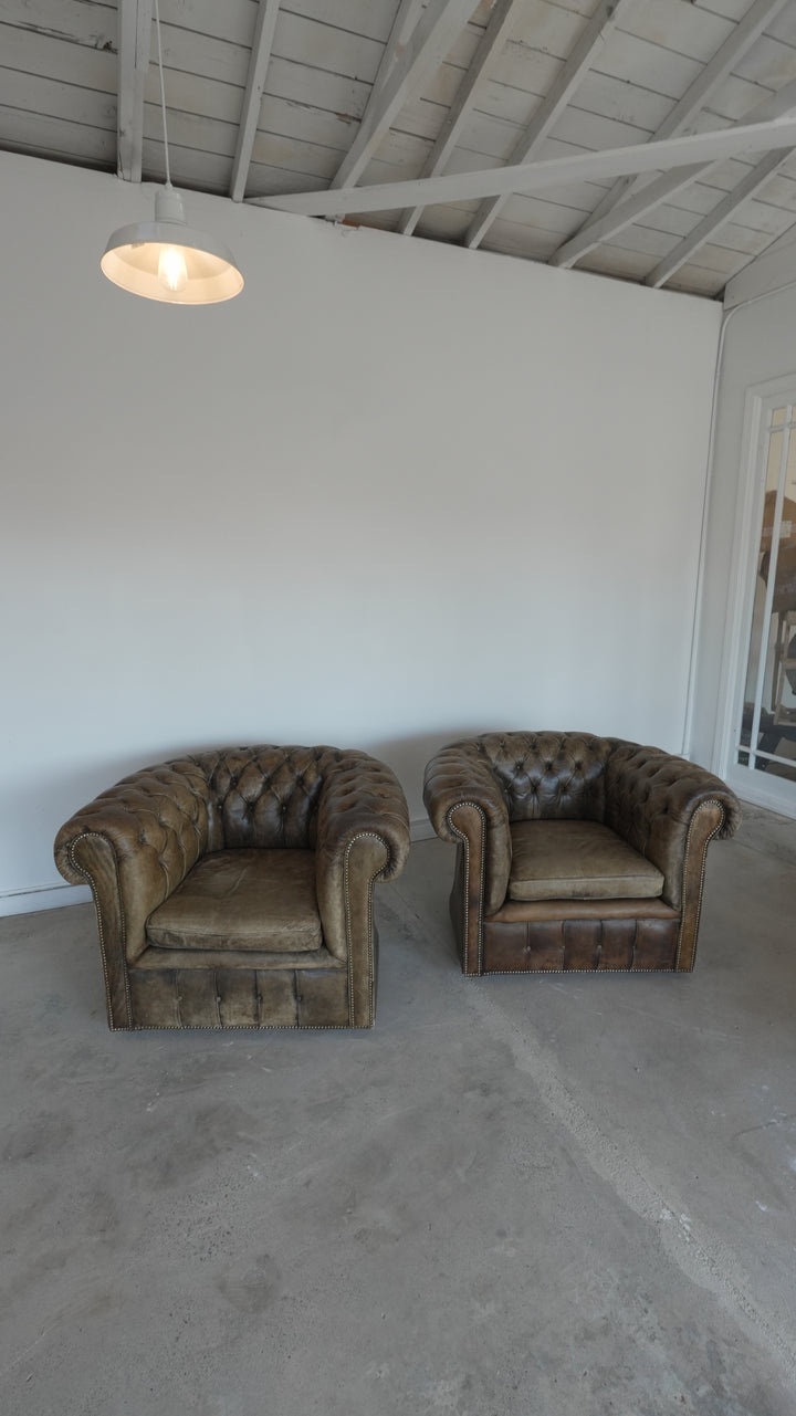 Vintage Chesterfield Leather Chair Set - Trouvaille Imports