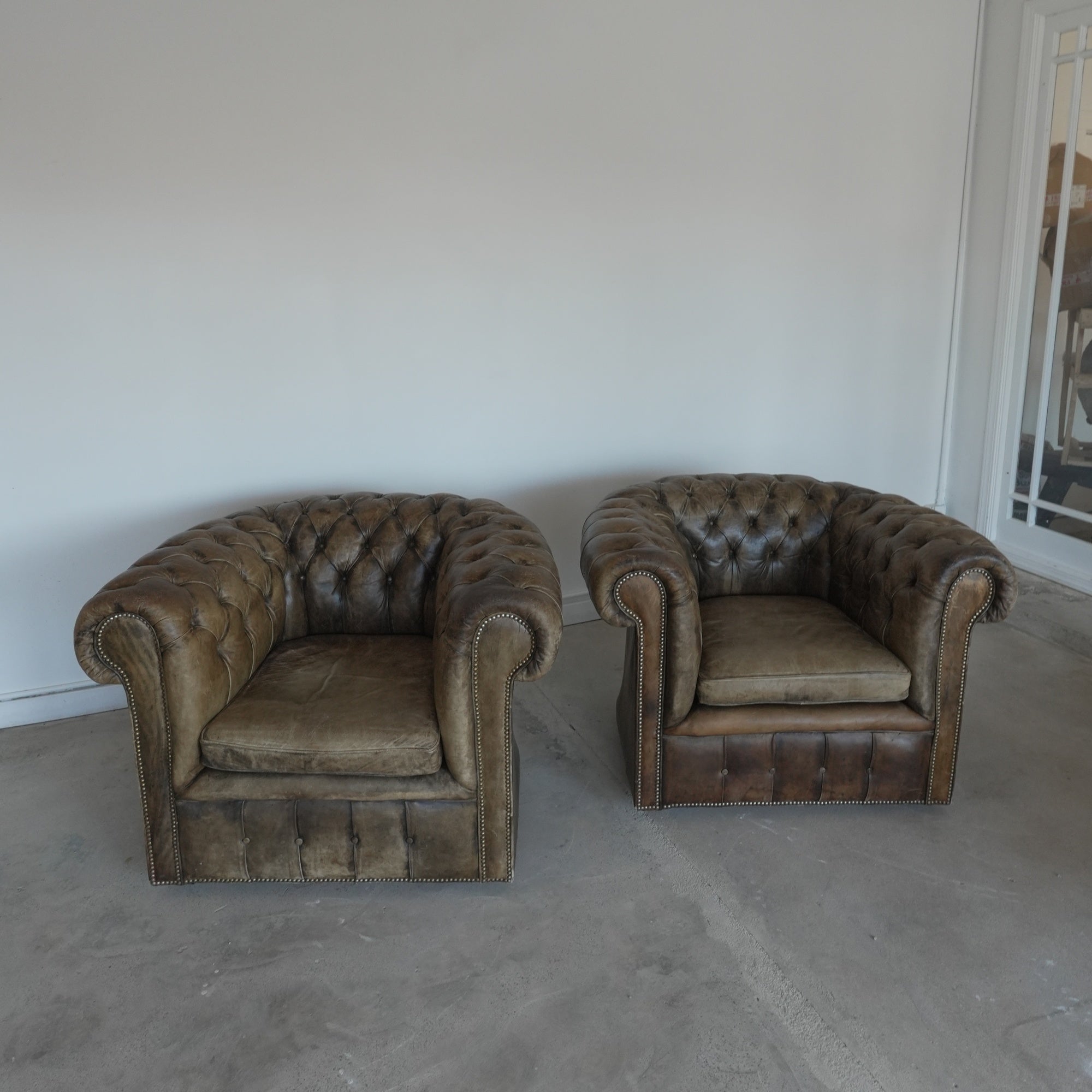 Vintage Chesterfield Leather Chair Set