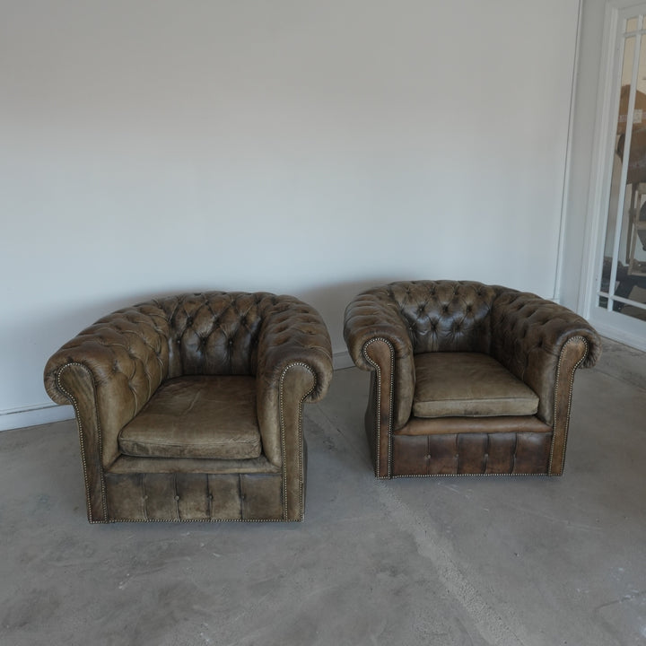 Vintage Chesterfield Leather Chair Set