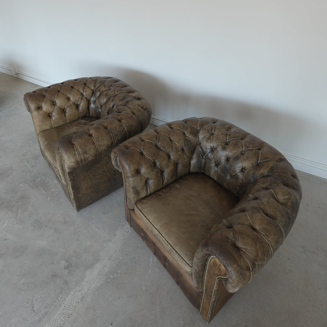 Vintage Chesterfield Leather Chair Set - Trouvaille Imports