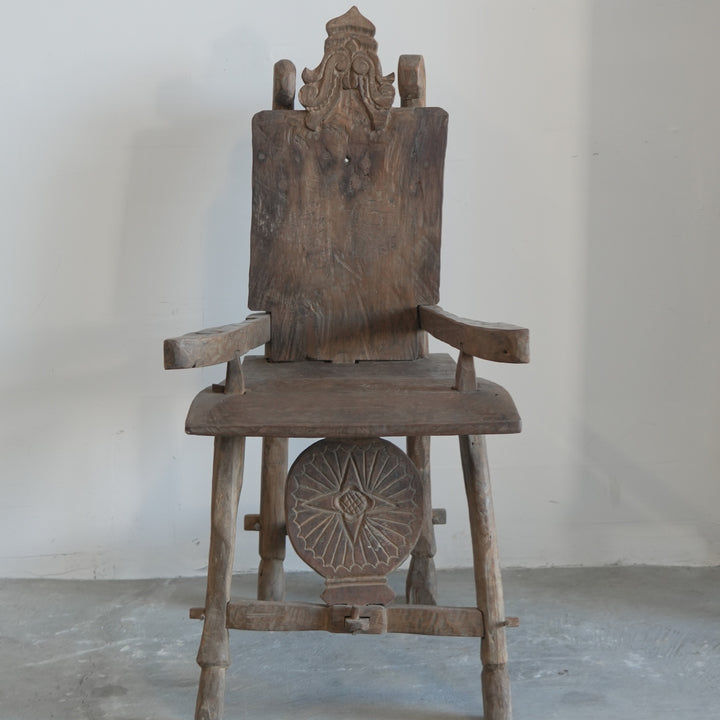 Antique Hand Carved Primitive Throne Chair - Trouvaille Imports