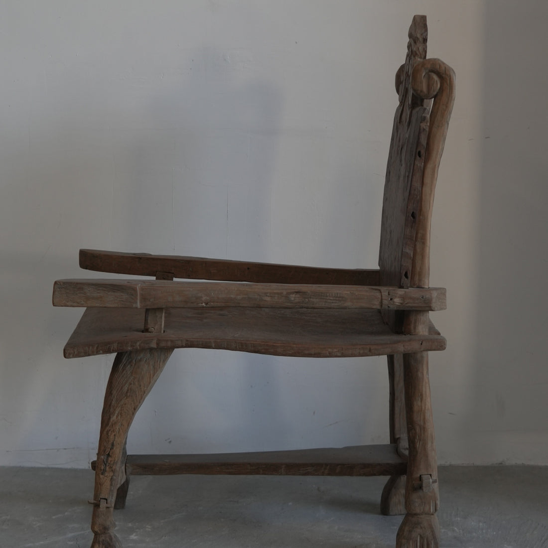 Antique Hand Carved Primitive Throne Chair - Trouvaille Imports