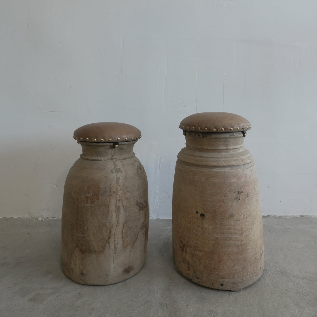 Vintage Wood Stool With Leather Seats