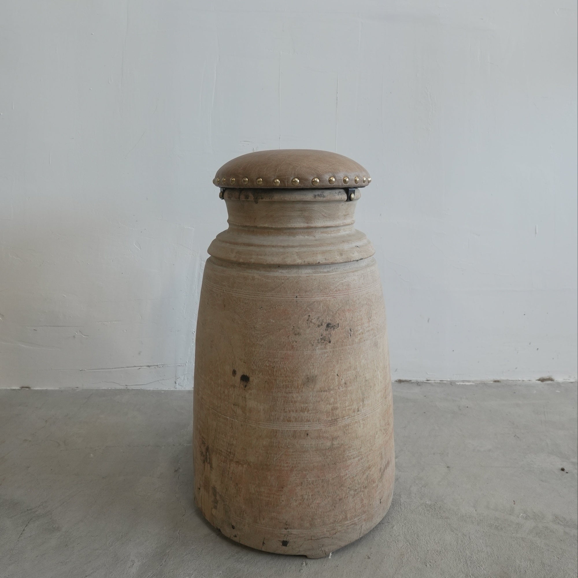 Vintage Wood Stool With Leather Seats