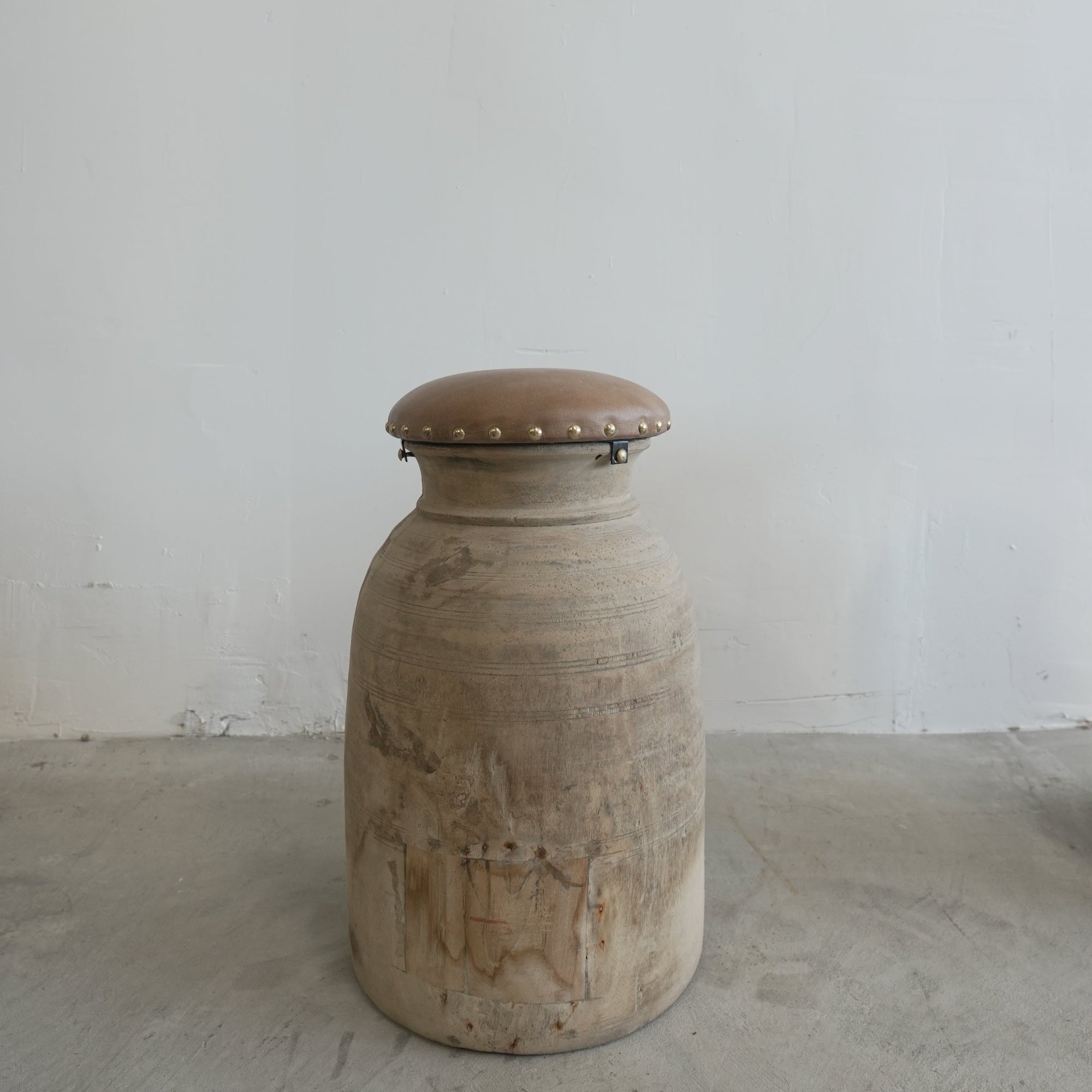 Vintage Wood Stool With Leather Seats