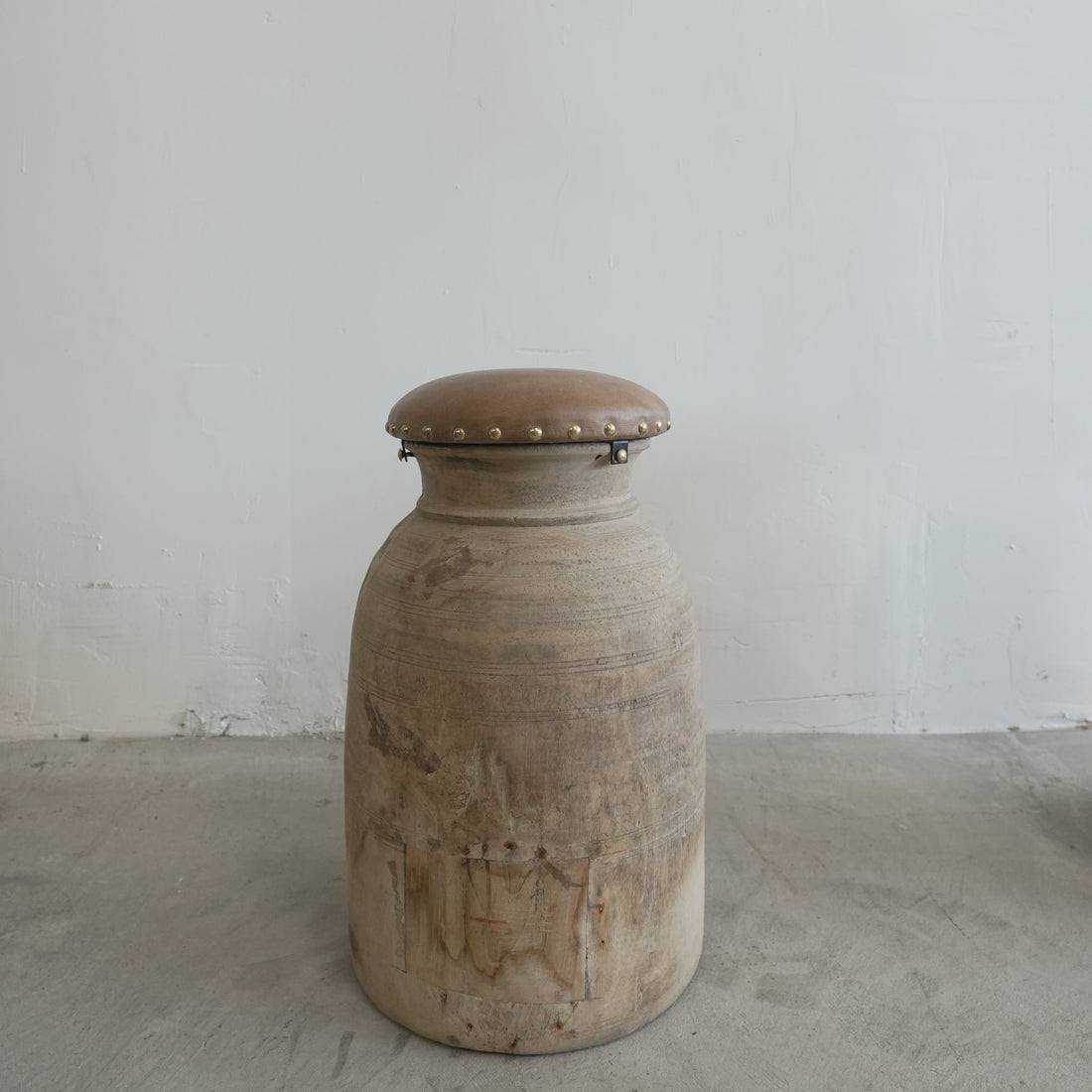 Vintage Wood Stool With Leather Seats
