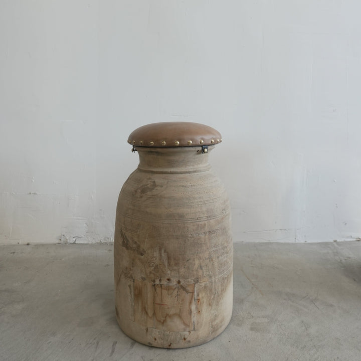 Vintage Wood Stool With Leather Seats