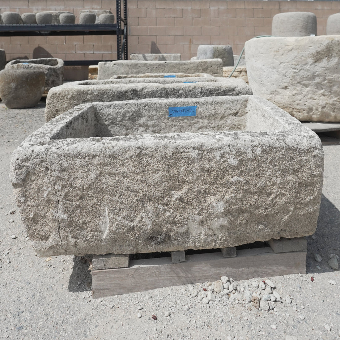 Antique Limestone Trough - 34 inches length x 25 inches width x 12 inches height - Trouvaille Imports