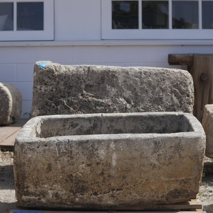 Antique Limestone Trough - 32 x 19 x 13 - Trouvaille Imports