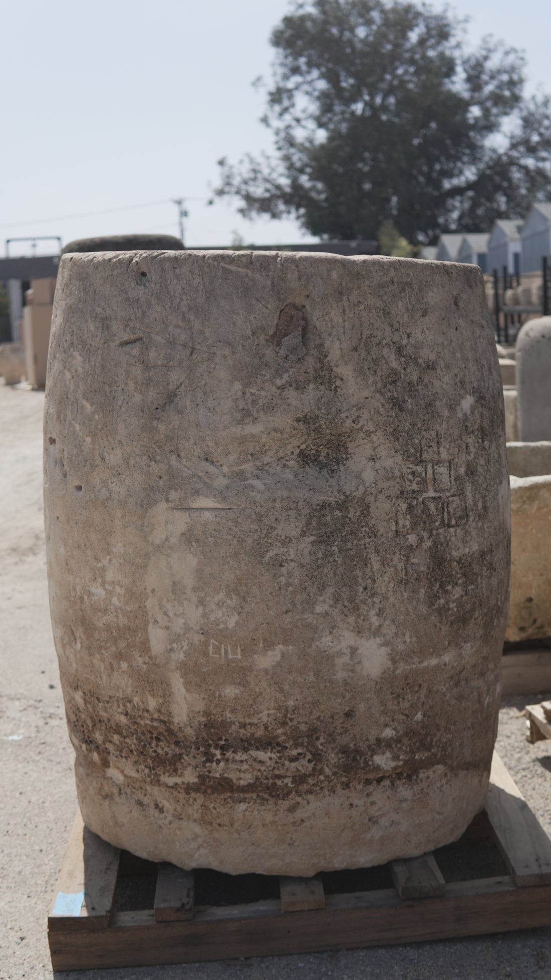 Large Antique Limestone Trough 32 Inches Round x 43 Inches Height - Trouvaille Imports
