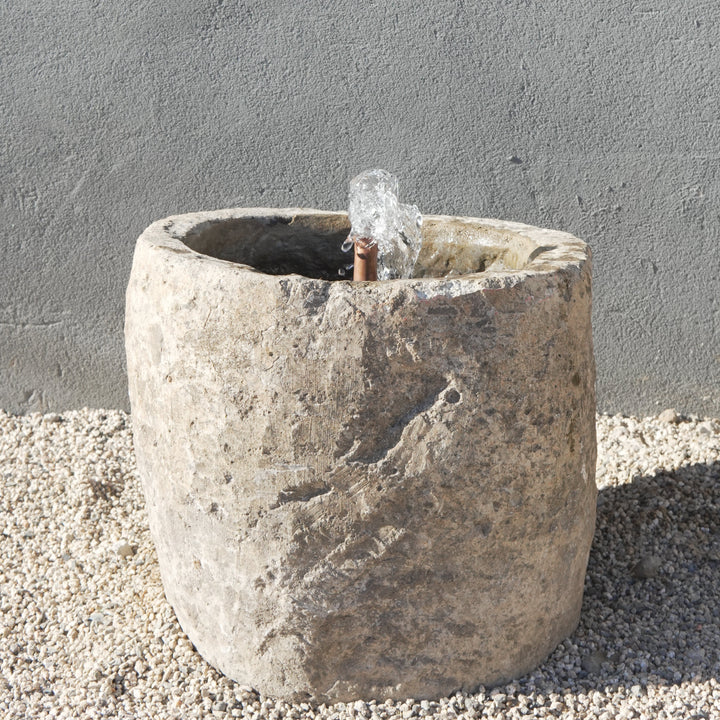 Vintage Limestone Fountain - 17 Height x 19 Width Round