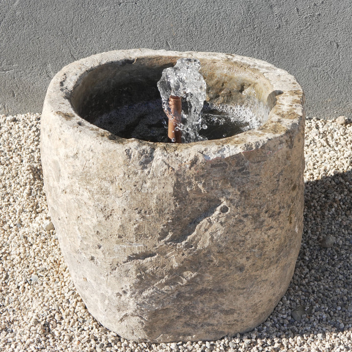 Vintage Limestone Fountain - 17 Height x 19 Width Round
