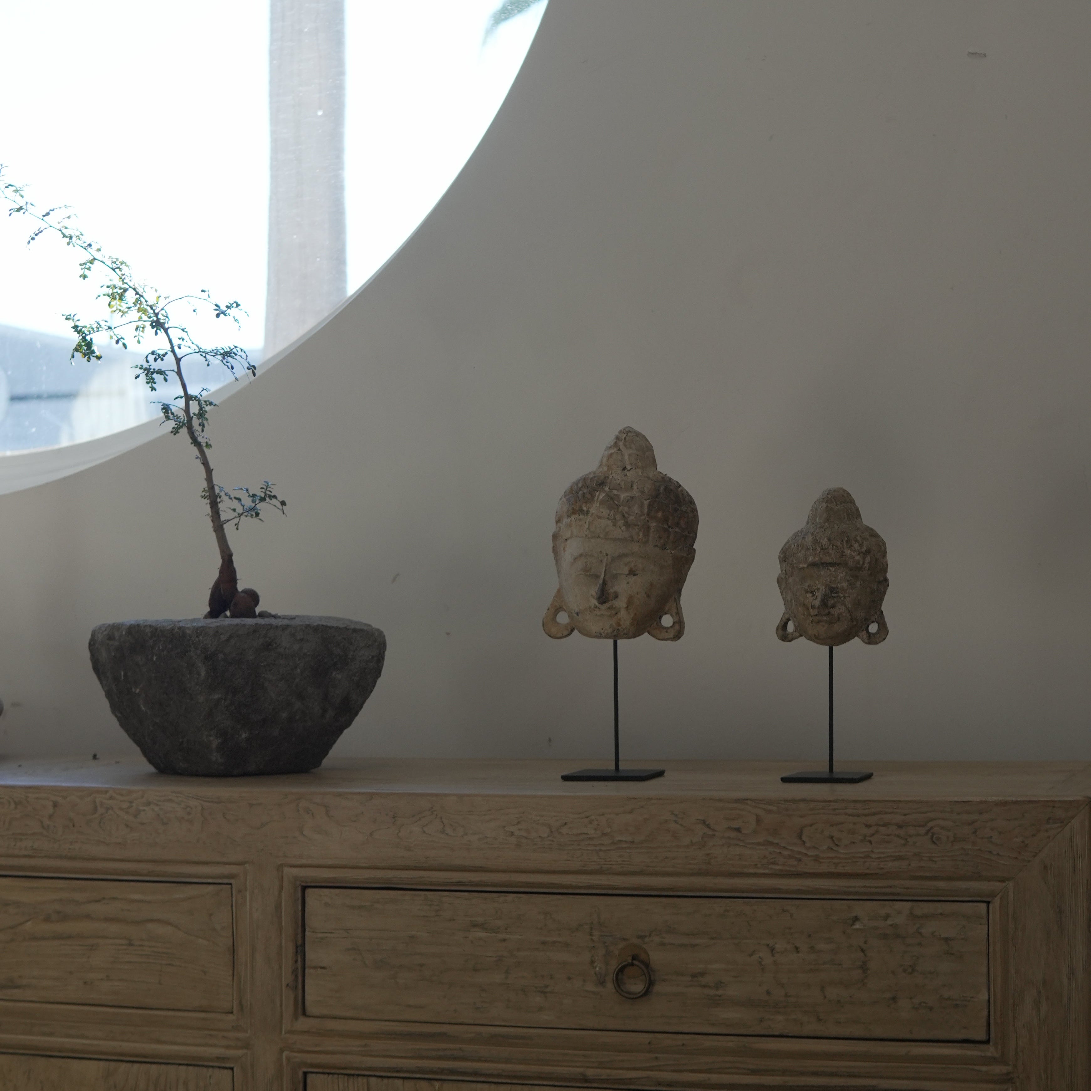 Handmade Wood Buddha Head Statue (Large) - Trouvaille Imports