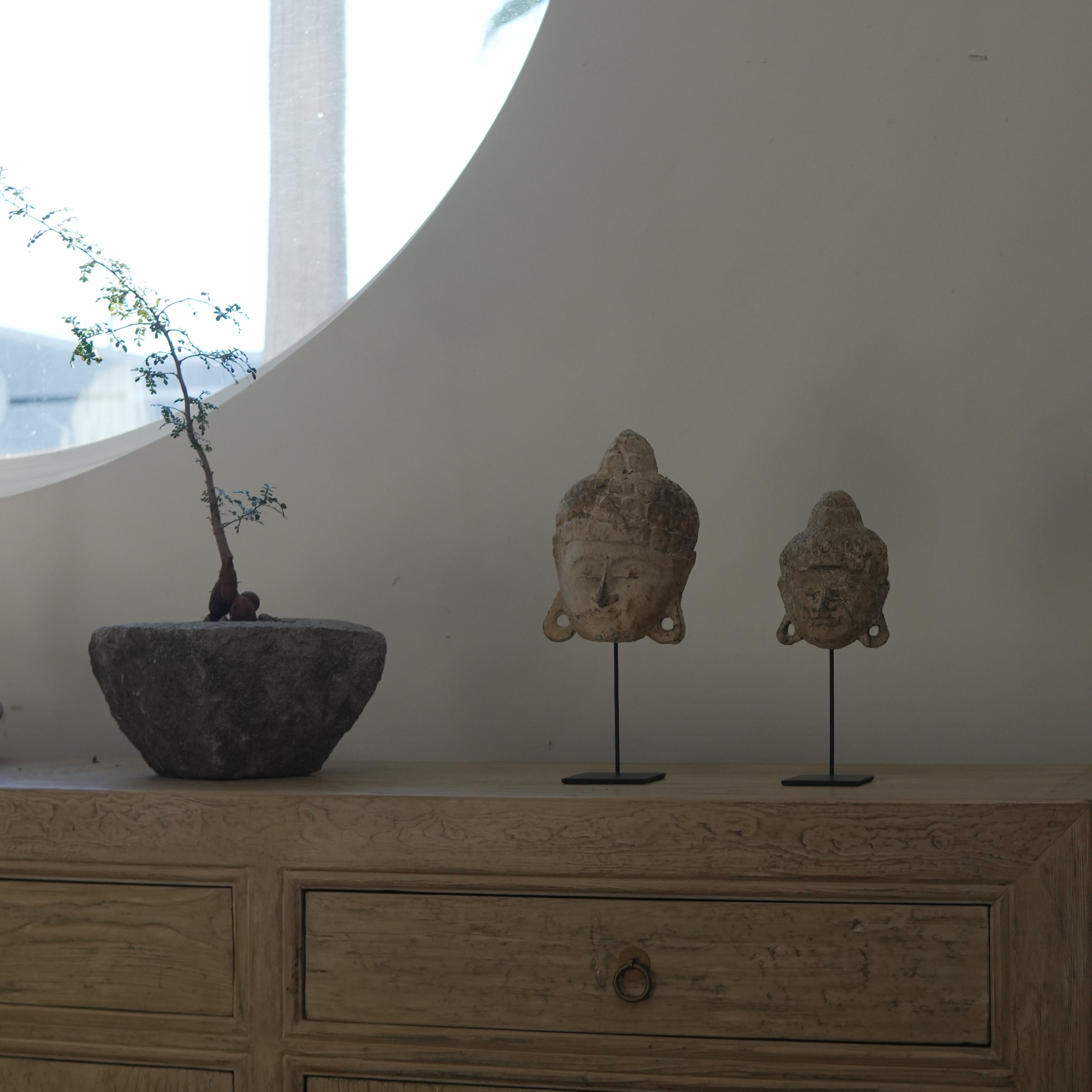 Handmade Wood Buddha Head Statue (Small) - Trouvaille Imports