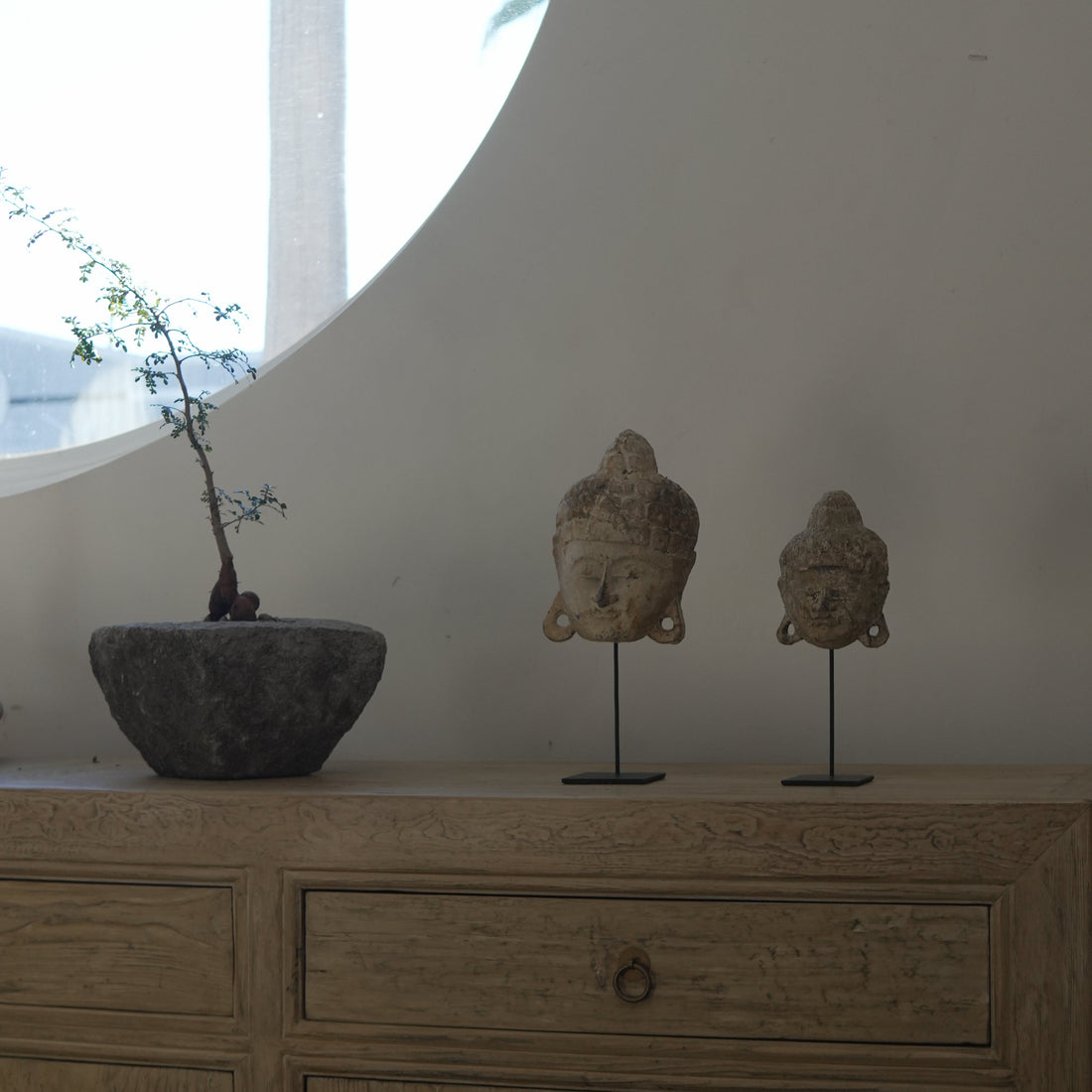 Handmade Wood Buddha Head Statue (Small) - Trouvaille Imports