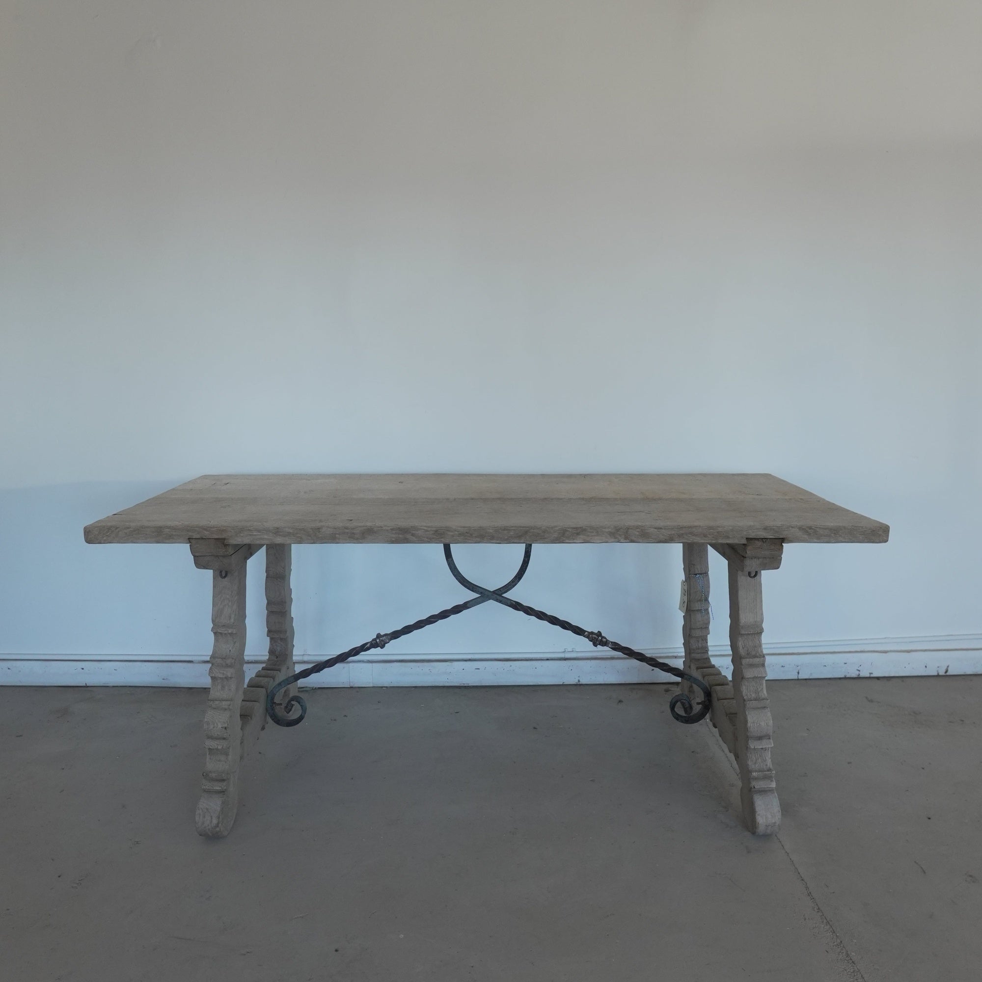 Antique Spanish Iron and Oak Trestle Table - Trouvaille Imports