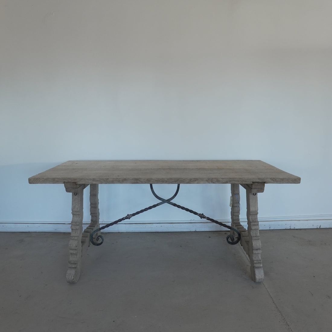 Antique Spanish Iron and Oak Trestle Table - Trouvaille Imports