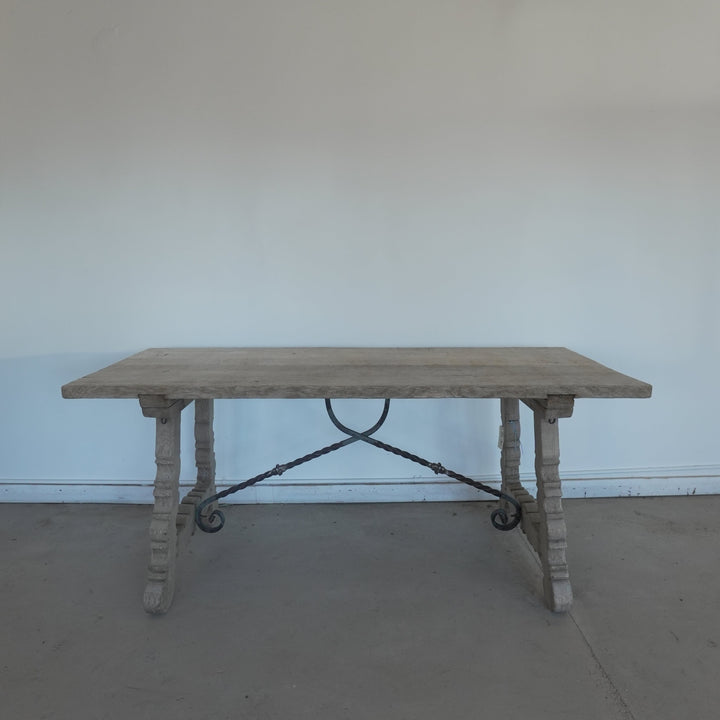 Antique Spanish Iron and Oak Trestle Table - Trouvaille Imports