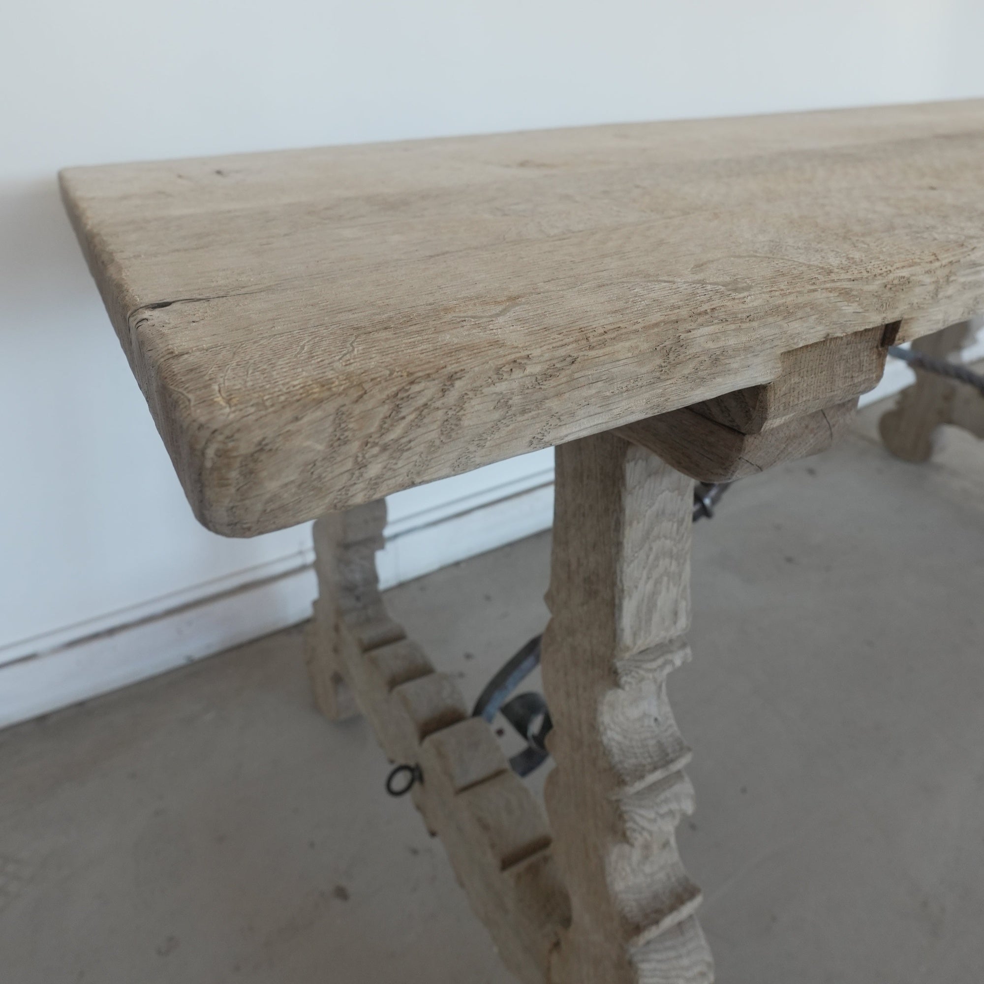 Antique Spanish Iron and Oak Trestle Table - Trouvaille Imports
