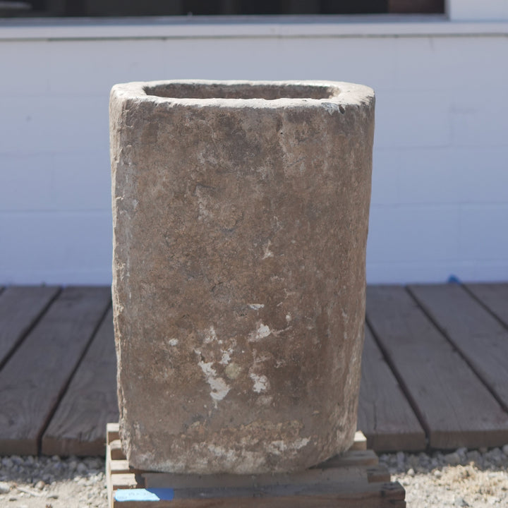 Antique Limestone Trough (19 inches round x 26 inches Height) - Trouvaille Imports