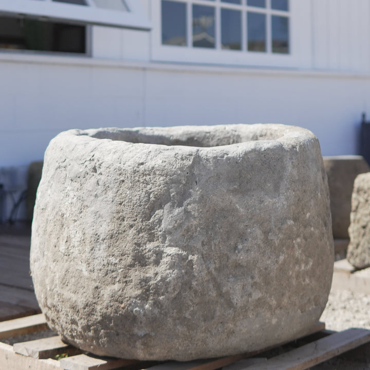 Vintage Limestone Trough (27 inches Height x 22 inches round) - Trouvaille Imports