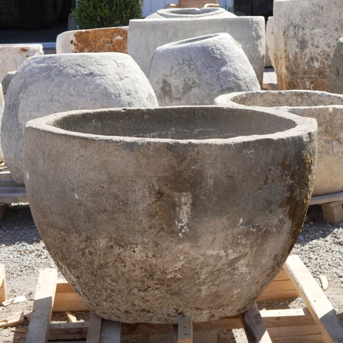 Antique Limestone Trough - 25" H x 35" R - Trouvaille Imports