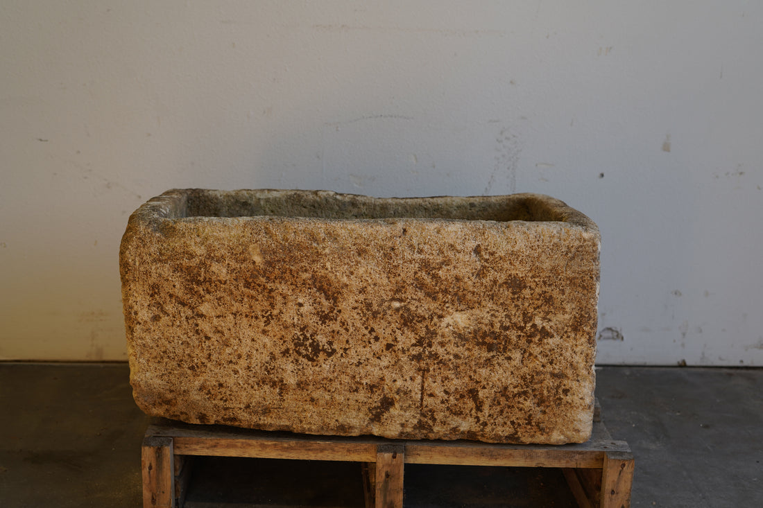 Vintage rectangular outdoor planter made from Indonesian limestone – perfect for fire pit bases, fountains or large greenery.
