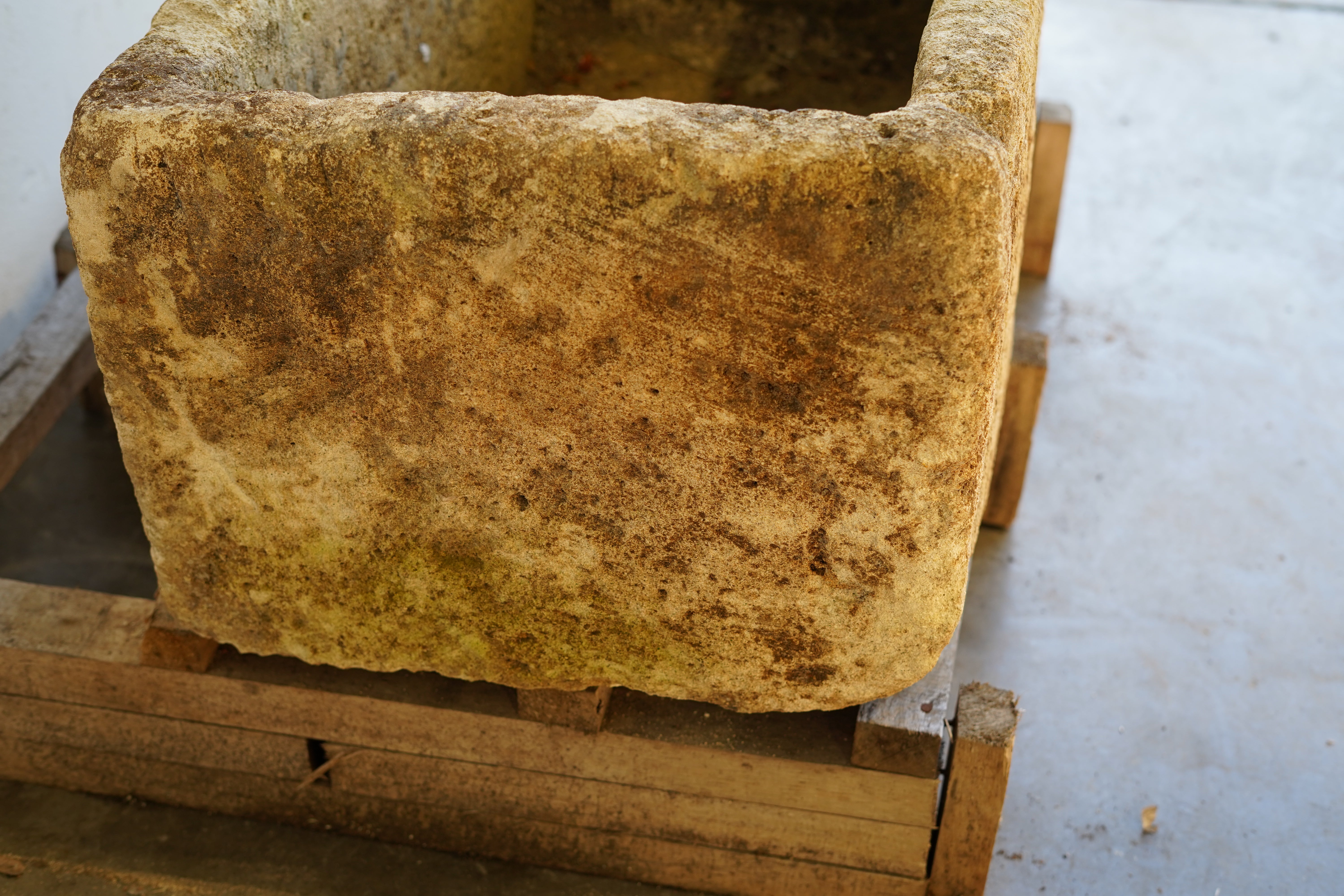 33x20x16 limestone planter – rustic antique stone planter for outdoor landscaping and garden design.