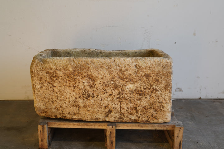 Indonesian limestone outdoor planter – rectangular antique design for gardens, patios or indoor.