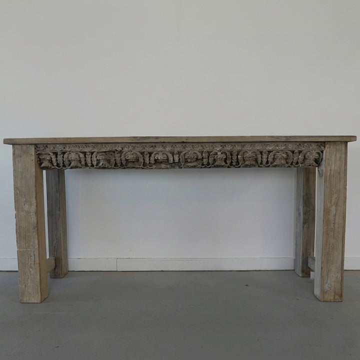 Vintage Indonesian Teak Wood Carved Console Table