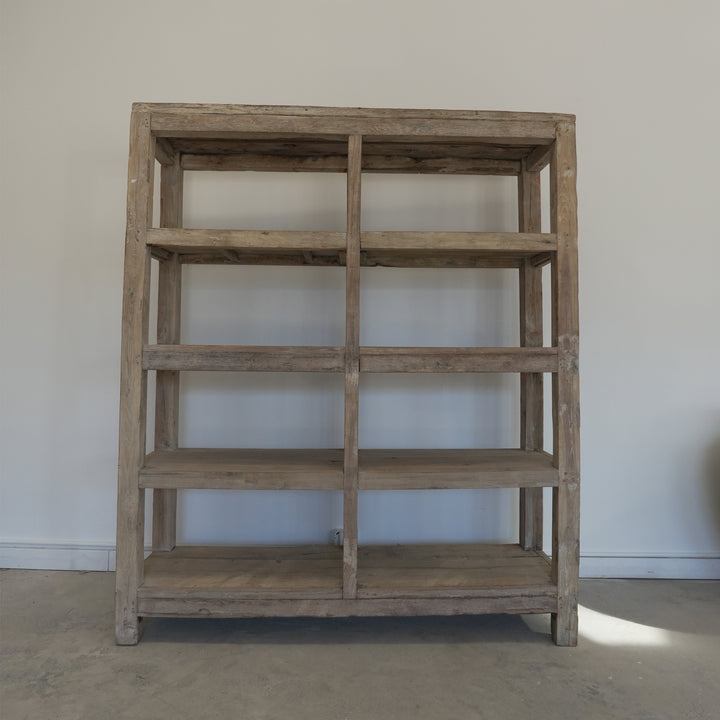 Vintage Antique Teak Wood 5 Row Shelf