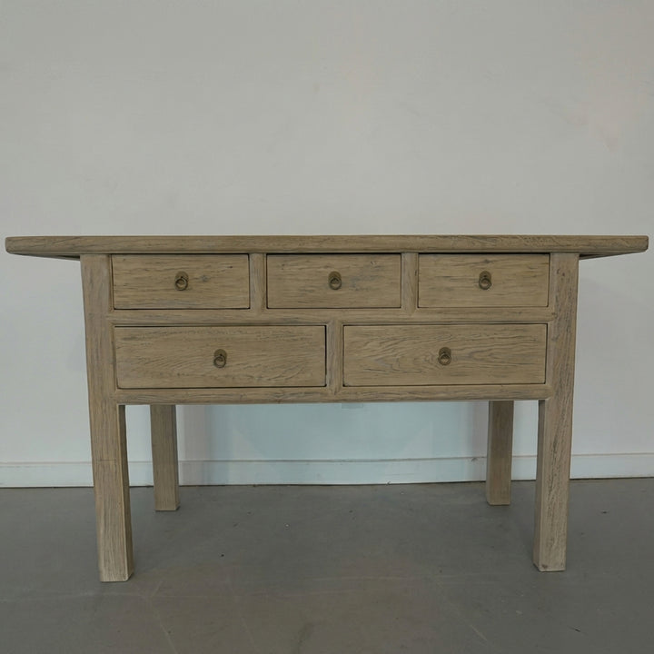 Elm Wood 5 Drawer Console