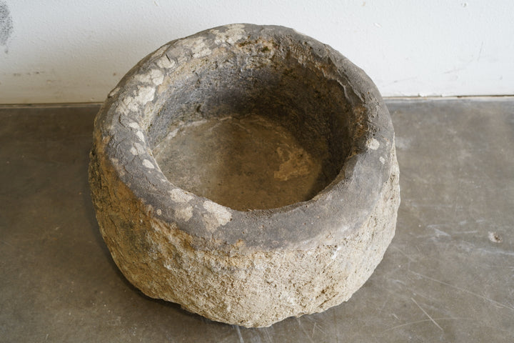 top down view of Vintage hand-carved authentic Limestone planter 