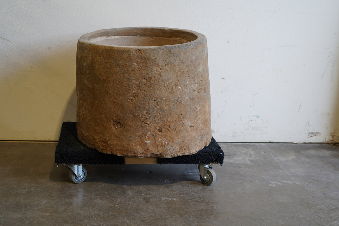 Vintage Limestone Planter - Cylindrical shape. 24" H x 25.5" W