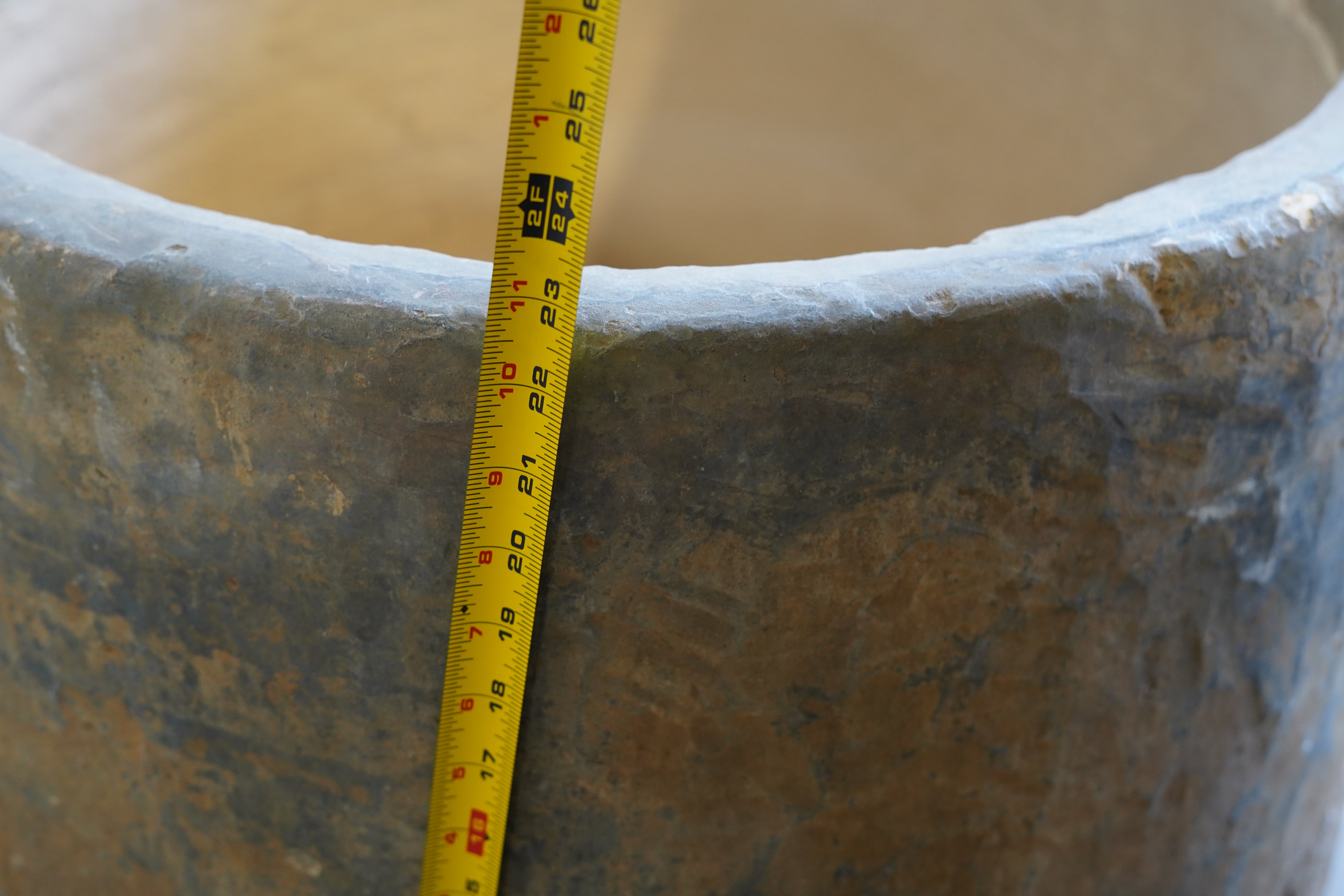 Vintage Limestone Planter - Cylindrical shape. 24" H x 25.5" W