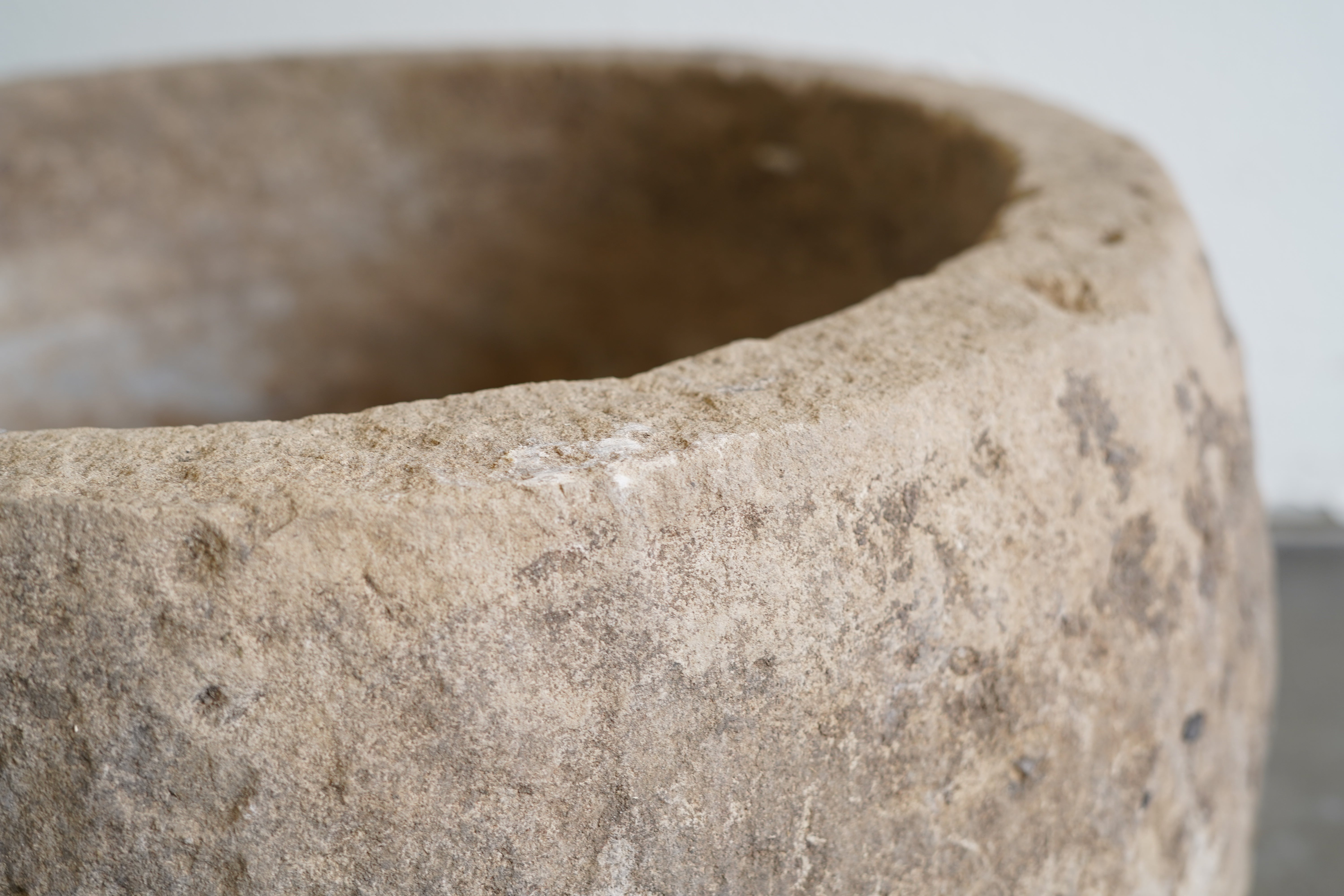 Close up of Vintage Limestone Round Planter