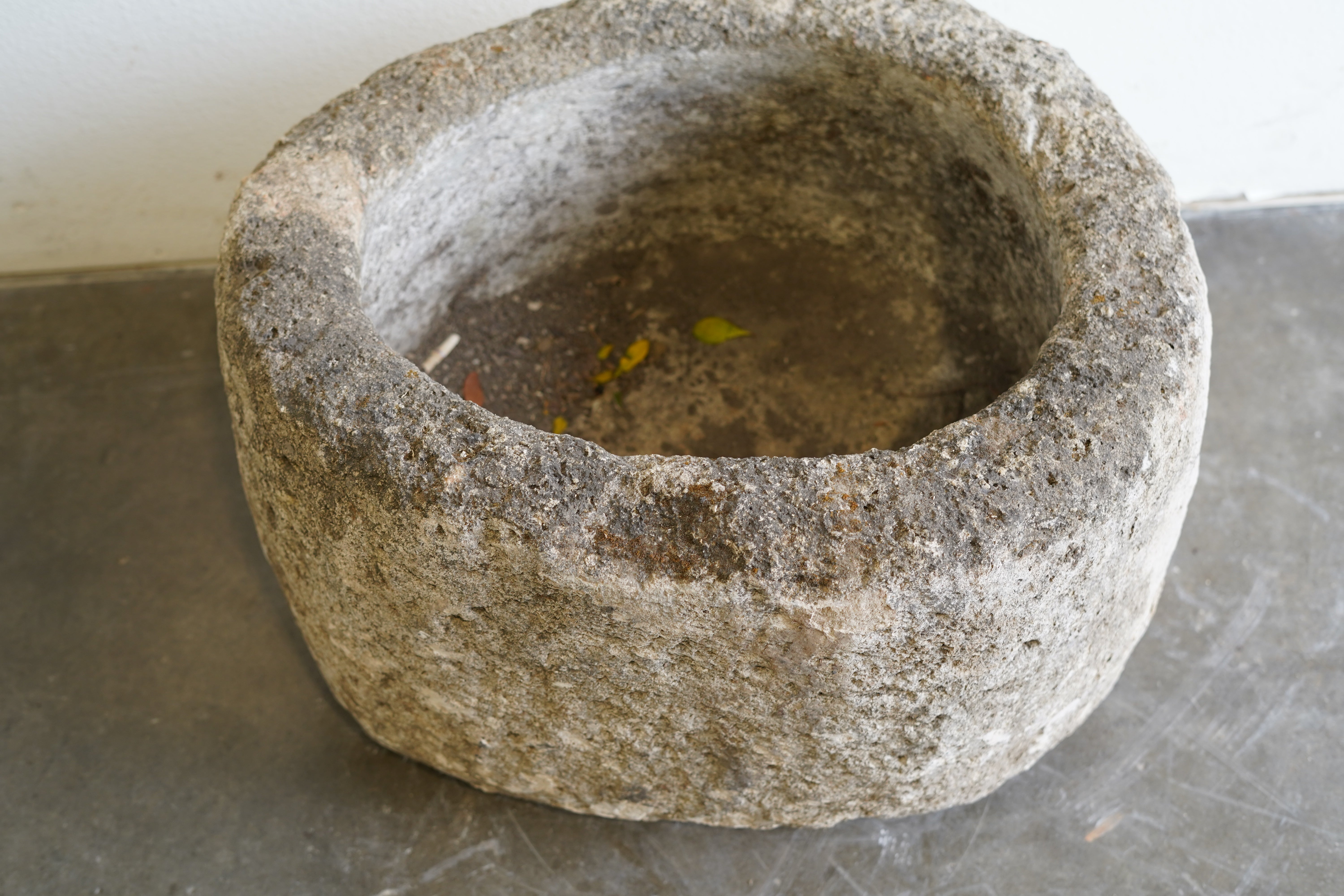 Top view of Round Vintage Limestone Planter