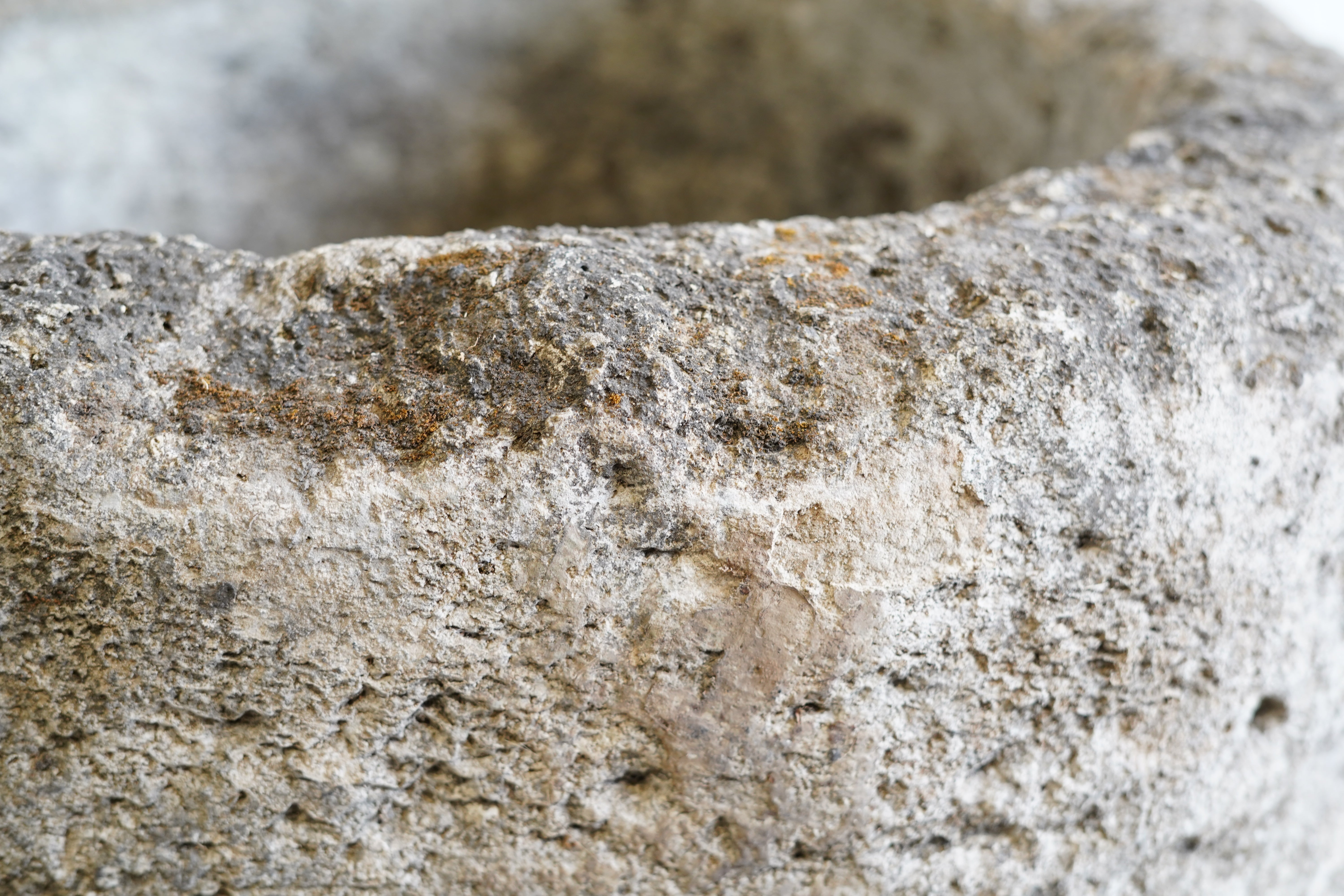 Close up view of Round Vintage Limestone Planter
