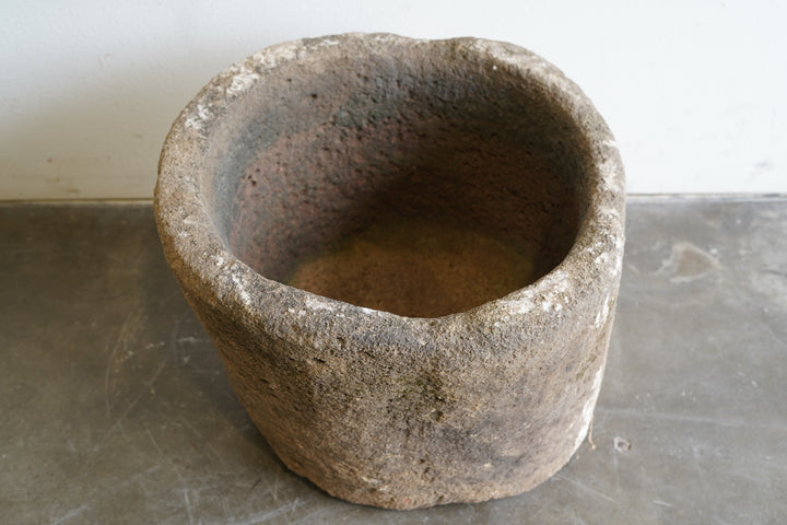 Top view of Vintage Hand-carved authentic limestone planter, fountain or fire pit