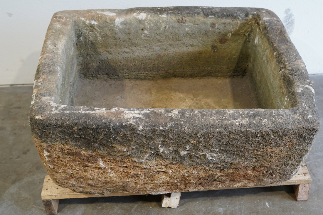 Vintage Limestone Planter&nbsp;

Hand-carved, decades old, natural aging, patina and character.&nbsp;

Dimensions: 36" L x 28" W x 18" H