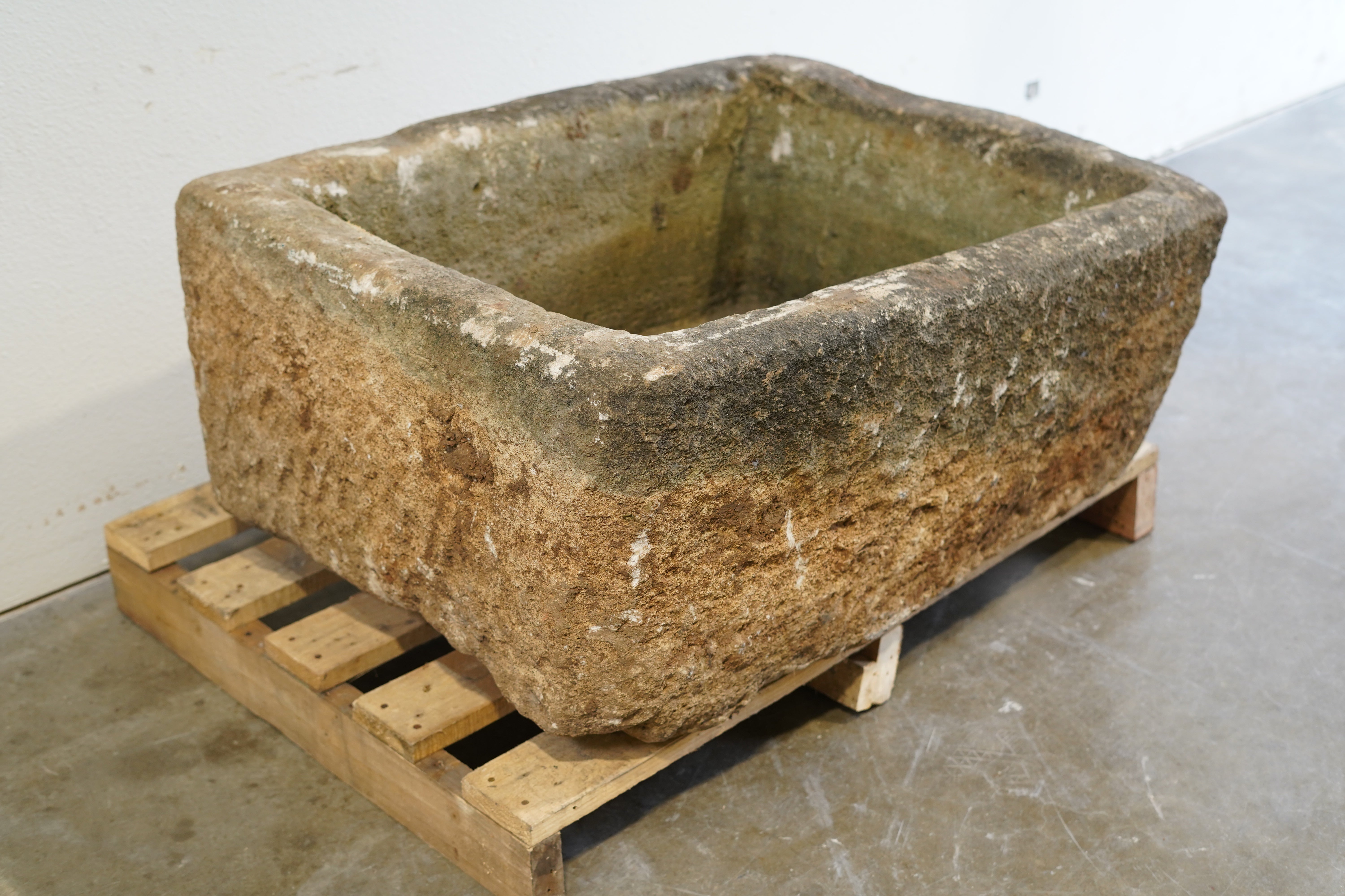 Vintage Limestone Planter&nbsp;

Hand-carved, decades old, natural aging, patina and character.&nbsp;

Dimensions: 36" L x 28" W x 18" H