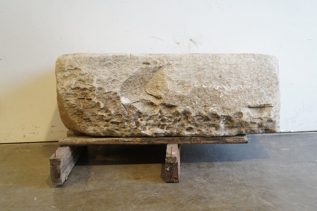 Front view of Vintage Limestone Trough

Beautiful character, carving
hand-carved, authentic limestone
Dimensions: 43" L x 19" W x 17" H