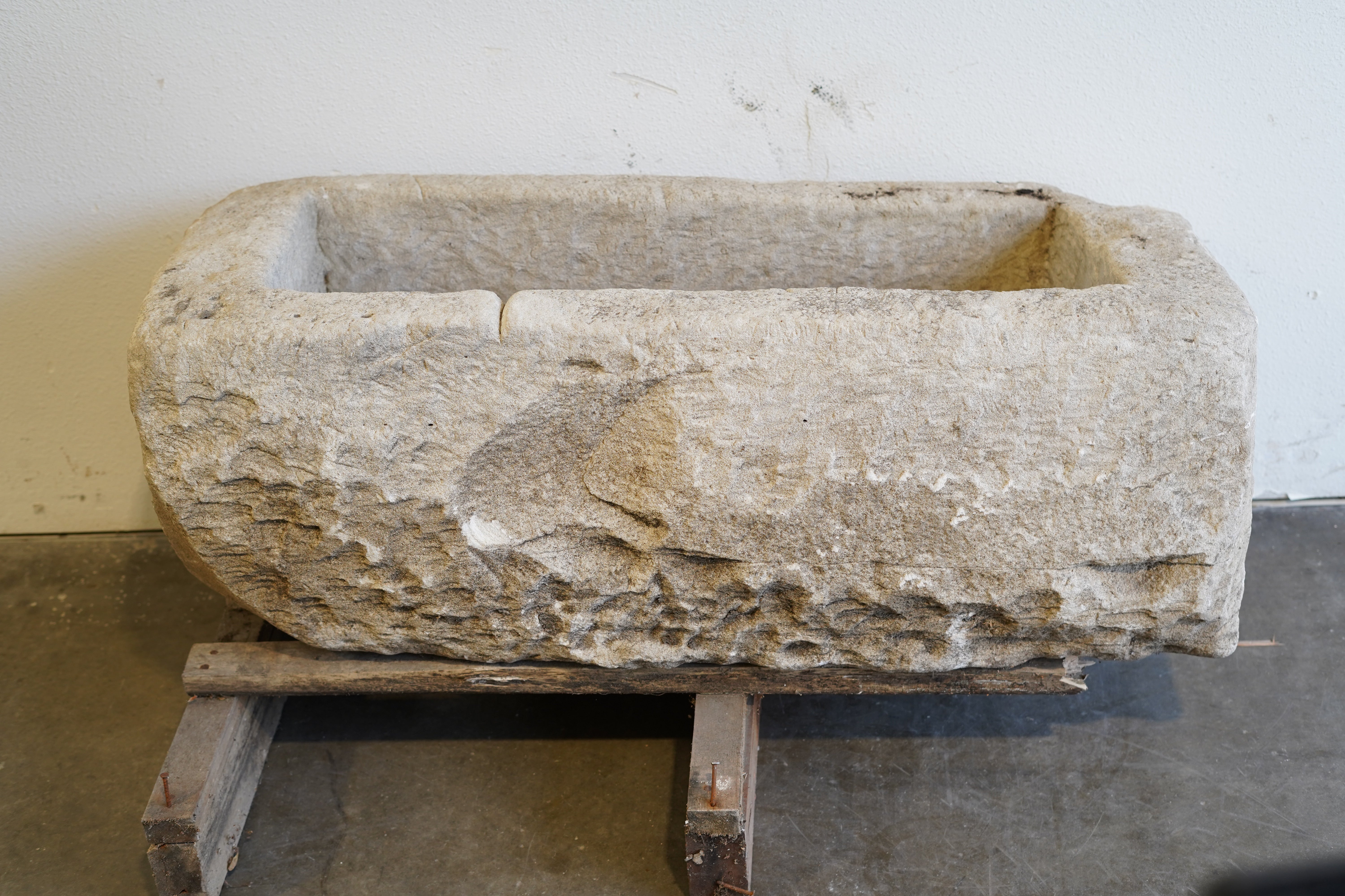 Front view of Vintage Limestone Trough

Beautiful character, carving
hand-carved, authentic limestone
Dimensions: 43" L x 19" W x 17" H