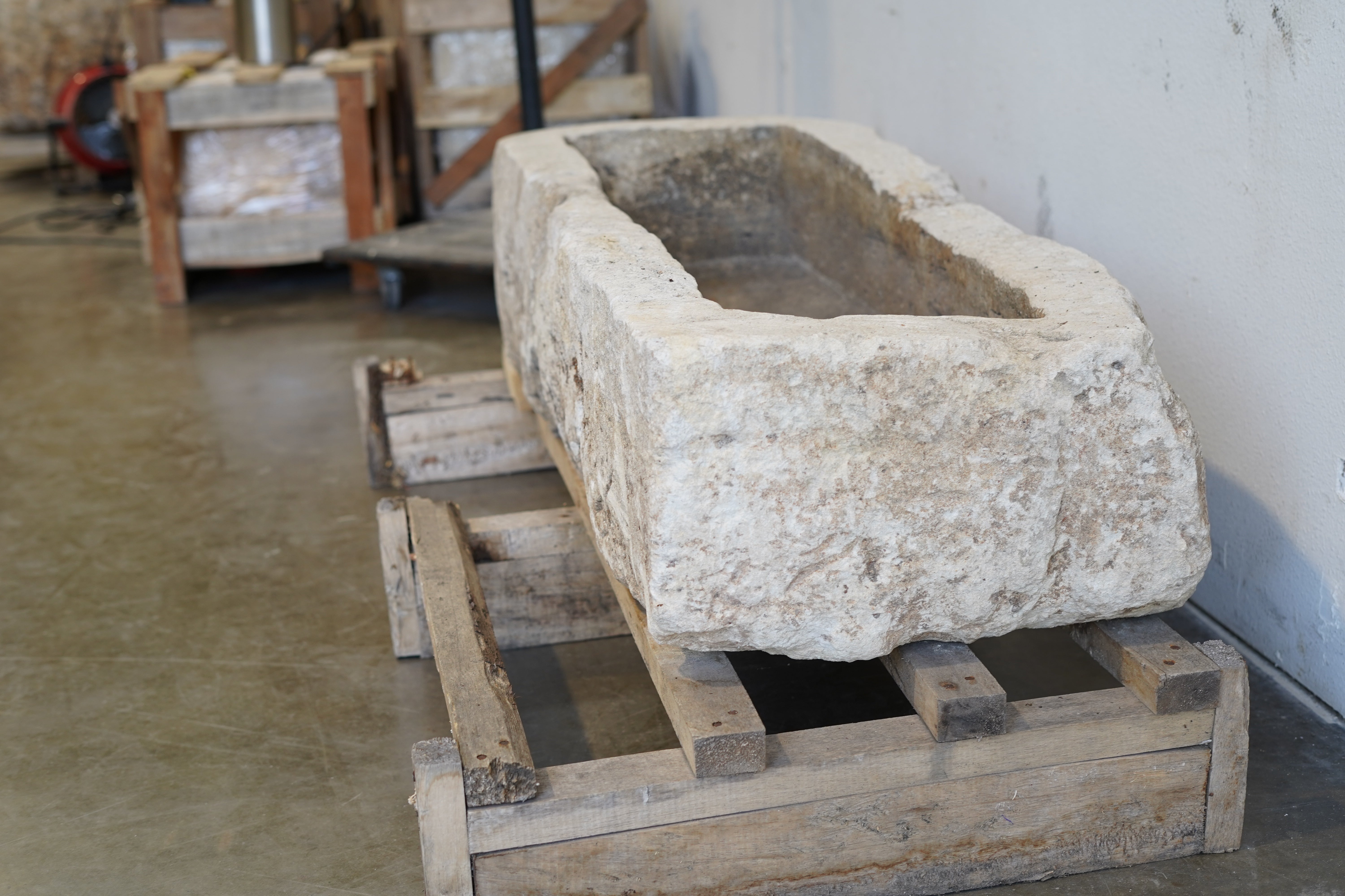 Side view of Vintage Limestone Trough

Hand-carved, authentic limestone
Beautiful exterior character, muted tones
47" L x 18" W x 12" H