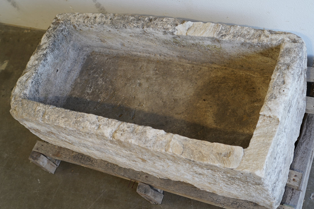 Top down view of Vintage Limestone Trough

hand-carved, authentic limestone
Size: 48" L x 24" W x 16" H