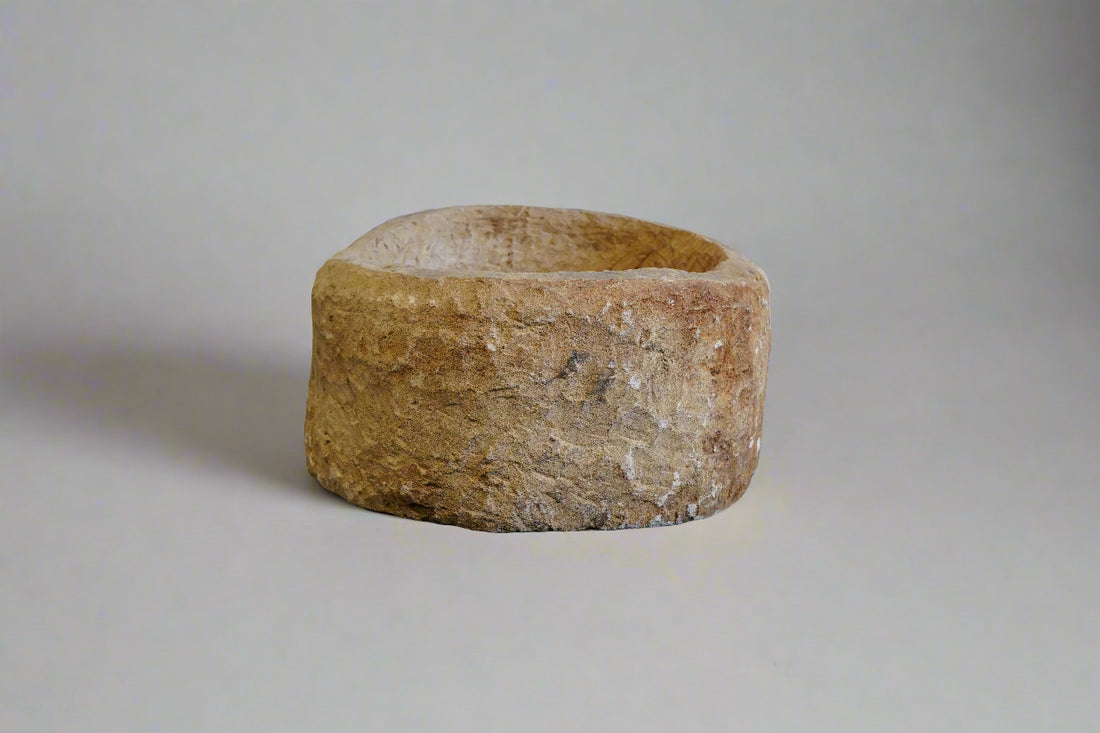 vintage limestone planter, hand-carved.