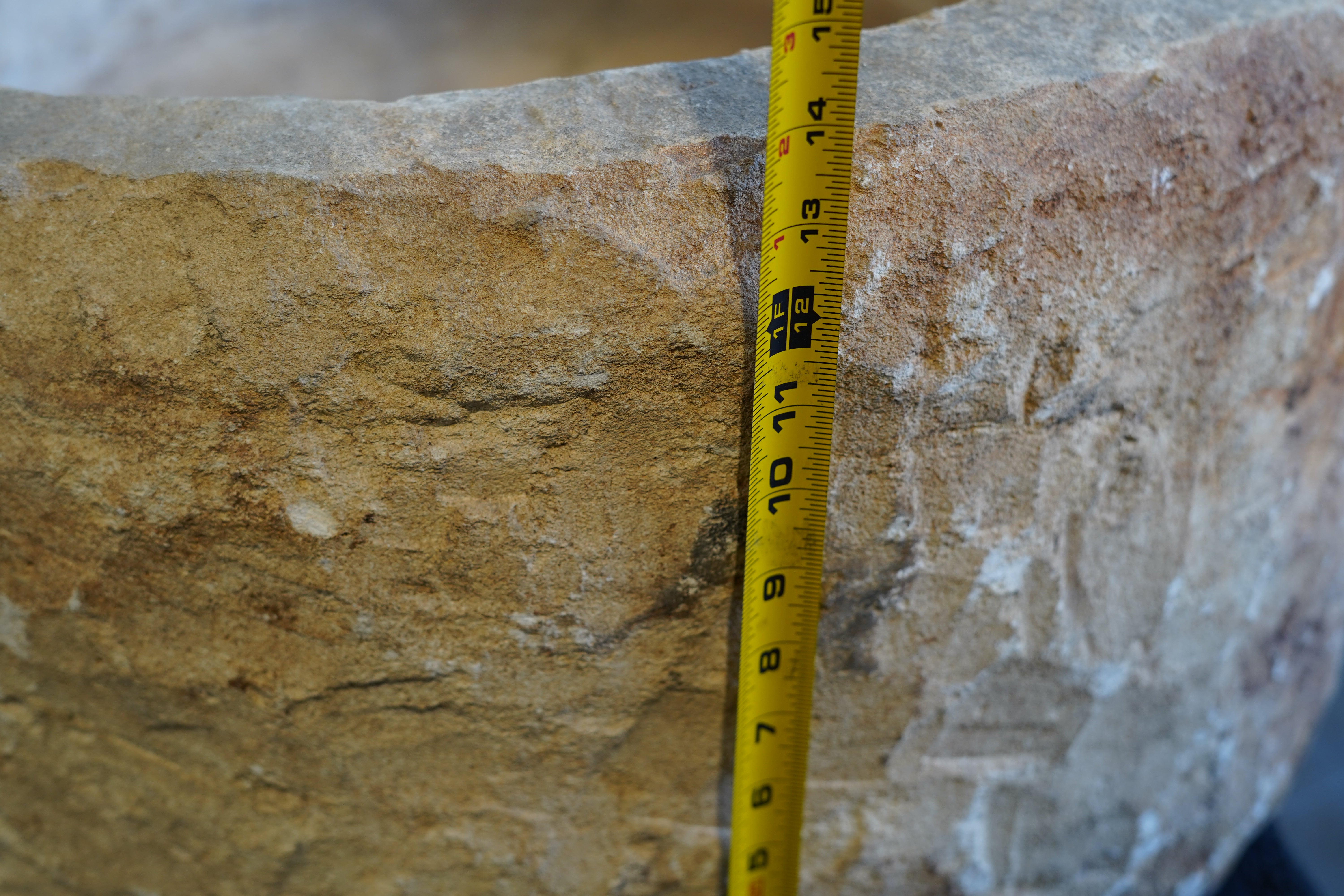 close up of patina on authentic hand-carved limestone.
