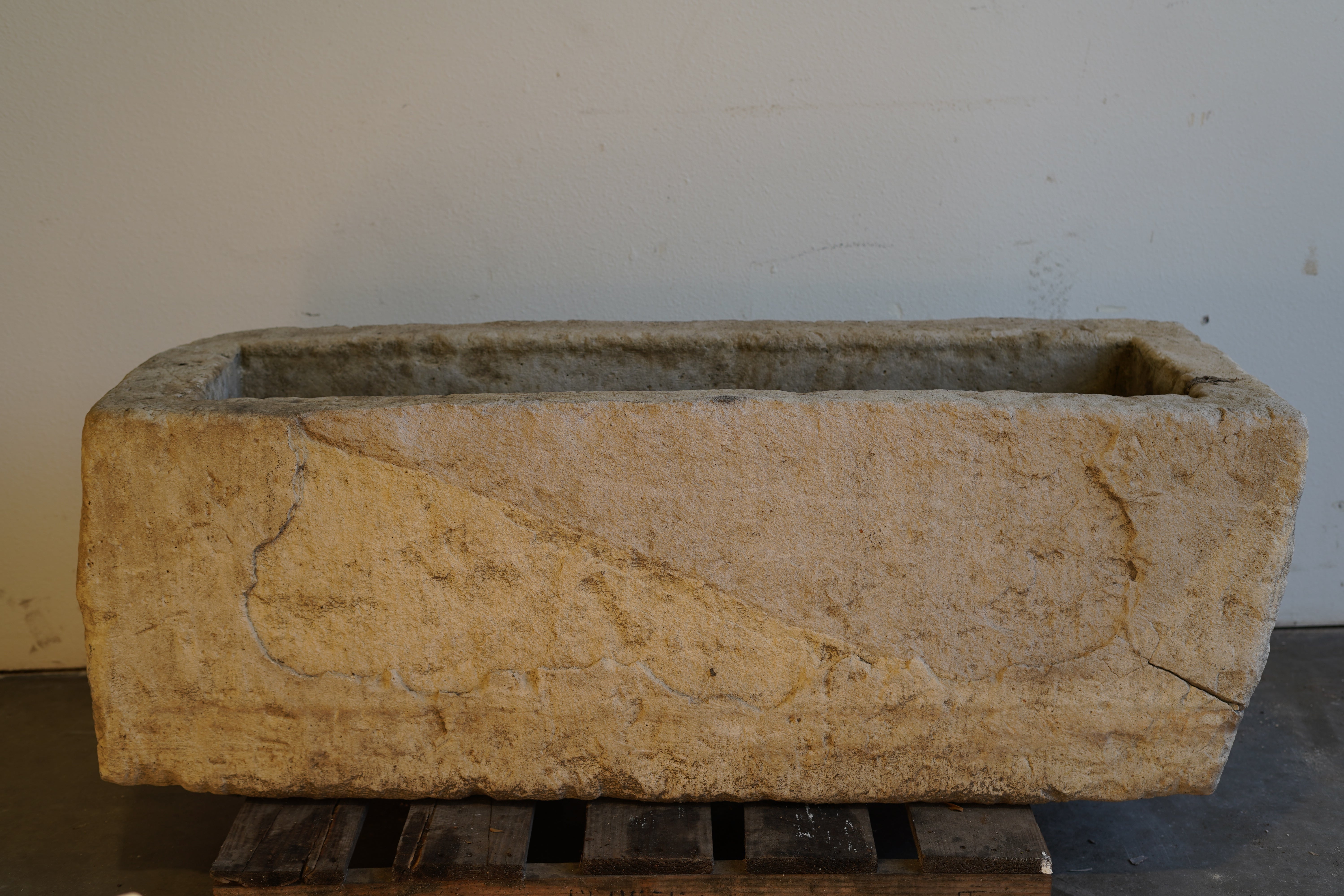 Vintage limestone planter with natural patina, rectangular shape